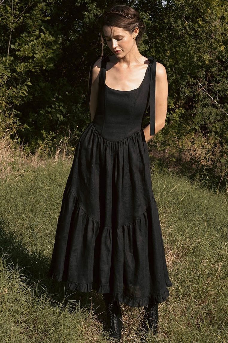 Mirabelle Dress in Black Linen